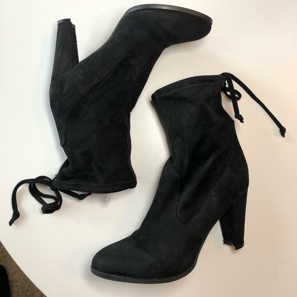 Black ankle booties with tie